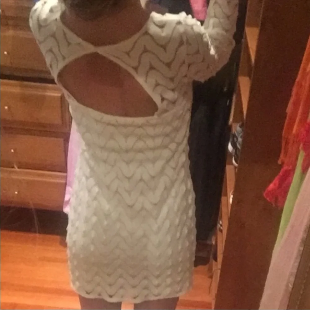 Free People Wild Thing Zig Zag Crochet Keyhole Mini Dress in creamy white - Picture 4 of 7